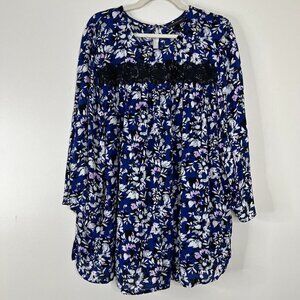 Lane Bryant Plus Size Flowy Loose Floral Blouse with Lace Accent